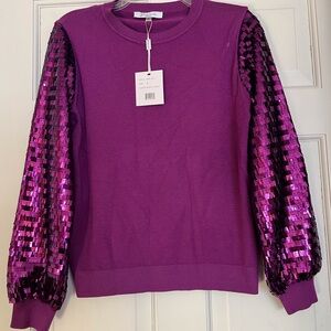 Sioni Purple Sweater with Sequin Sleeves